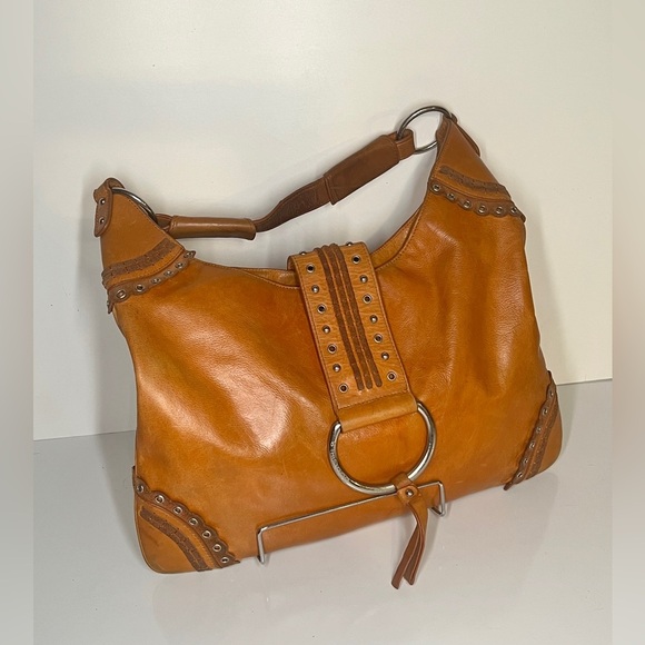 BCBGIRLS Camel leather grommet accent shoulder bag - Picture 2 of 9